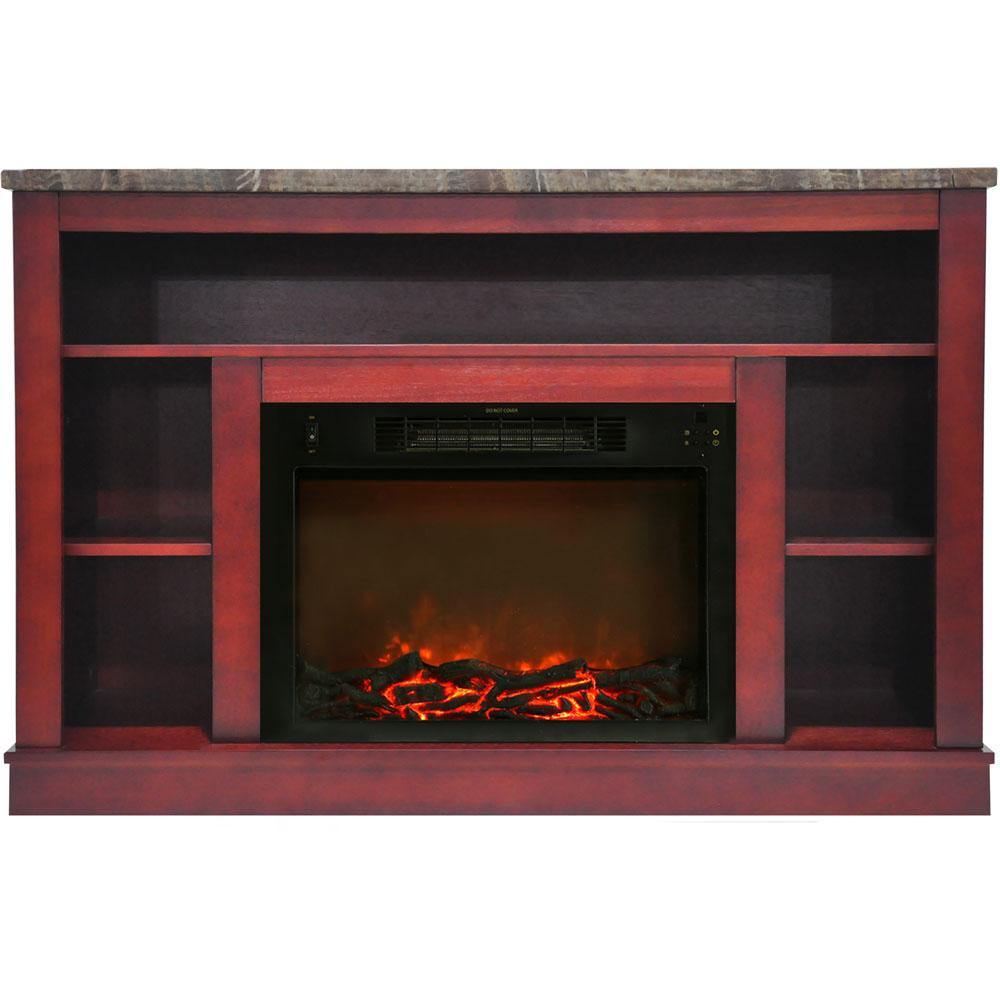 Cambridge Electric Fireplace Cherry Cambridge Seville Electric Fireplace Heater with 47-In. Cherry TV Stand, Enhanced Log Display, Multi-Color Flames, and Remote Control