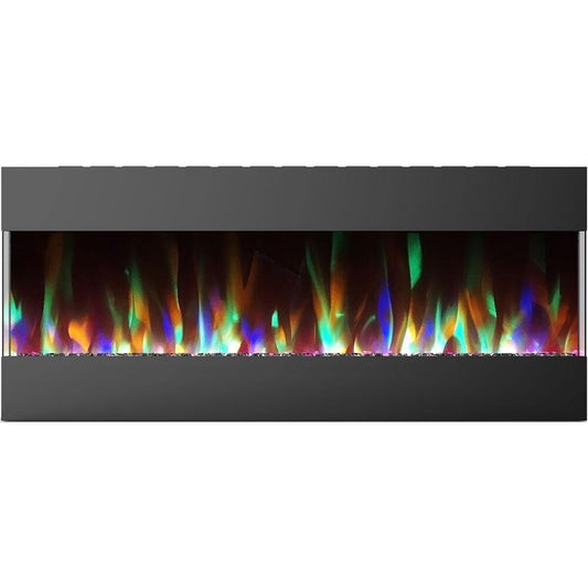 Cambridge Electric Wall-hung Fireplaces Black Cambridge 50 In. Recessed Wall Mounted Electric Fireplace with Crystal and LED Color Changing Display, Black