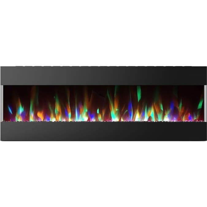 Cambridge Electric Wall-hung Fireplaces Black Cambridge 60 In. Recessed Wall-Mounted Electric Fireplace with Crystal and LED Color Changing Display, Black/White