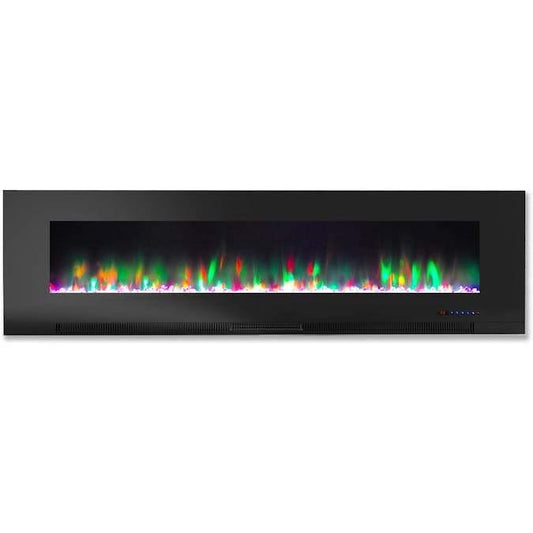 Cambridge Electric Wall-hung Fireplaces Black Cambridge 60 In. Wall-Mount Electric Fireplace in Black with Multi-Color Flames and Crystal Rock Display
