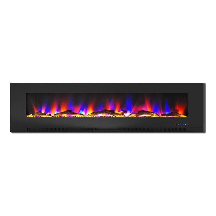 Cambridge Electric Wall-hung Fireplaces Black Cambridge 78 In. Wall-Mount Electric Fireplace in Black with Multi-Color Flames and Driftwood Log Display