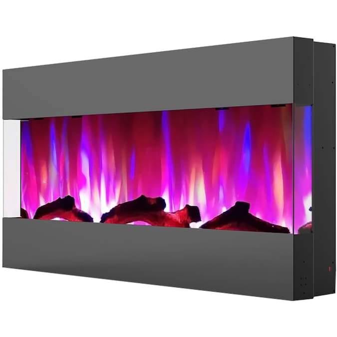 Cambridge Electric Wall-hung Fireplaces Cambridge 42 In. Recessed Wall Mounted Electric Fireplace with Logs and LED Color Changing Display, Black