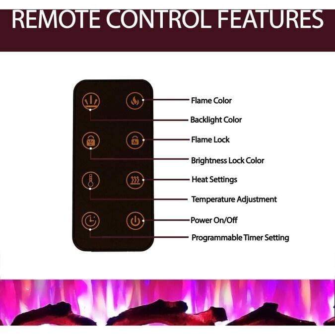 Cambridge Electric Wall-hung Fireplaces Cambridge 42 In. Recessed Wall Mounted Electric Fireplace with Logs and LED Color Changing Display, Black