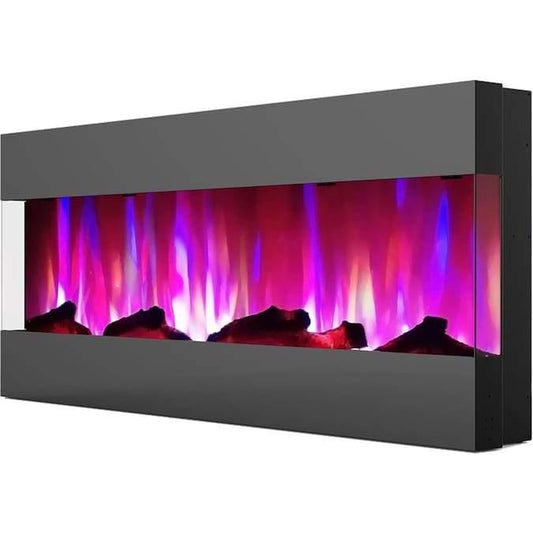 Cambridge Electric Wall-hung Fireplaces Cambridge 50 In. Recessed Wall Mounted Electric Fireplace with Logs and LED Color Changing Display, Black