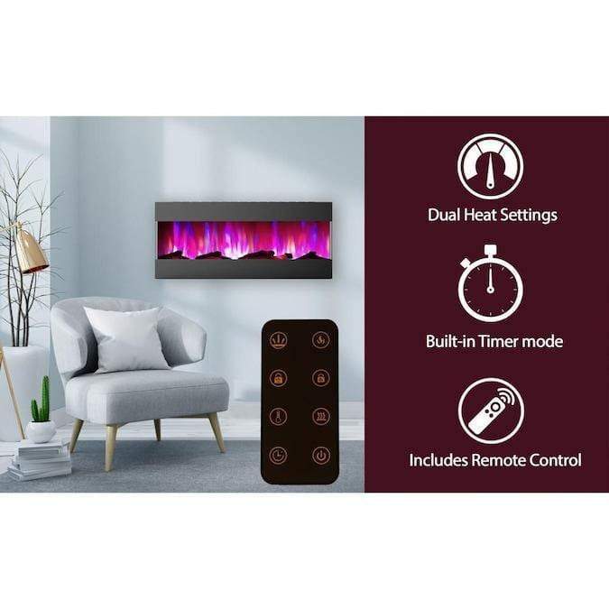 Cambridge Electric Wall-hung Fireplaces Cambridge 50 In. Recessed Wall Mounted Electric Fireplace with Logs and LED Color Changing Display, Black