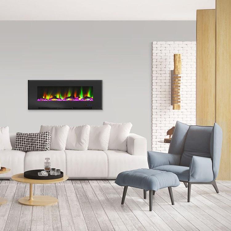 Cambridge Electric Wall-hung Fireplaces Cambridge 50 In. Wall-Mount Electric Fireplace in Black with Multi-Color Flames and Crystal Rock Display,