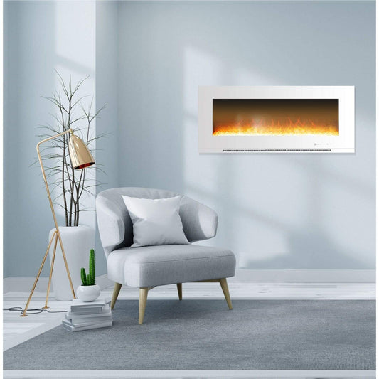 Cambridge Electric Wall-hung Fireplaces Cambridge 56-In. Metropolitan Wall-Mount Electric Fireplace in White with Crystal Rock Display