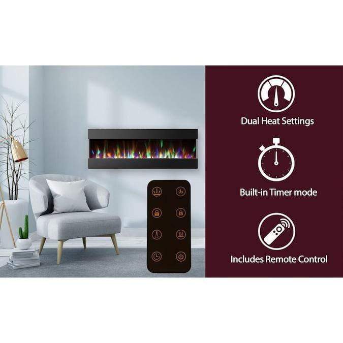 Cambridge Electric Wall-hung Fireplaces Cambridge 60 In. Recessed Wall-Mounted Electric Fireplace with Crystal and LED Color Changing Display, Black/White