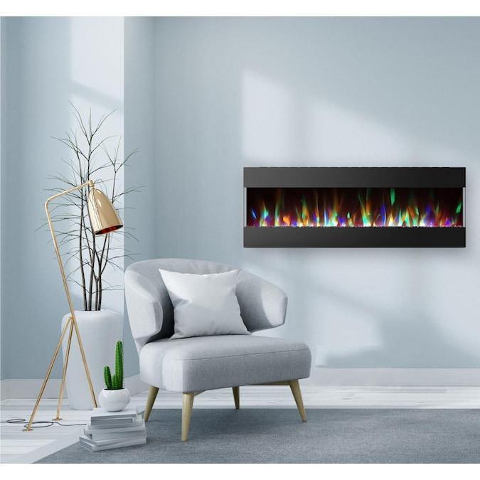 Cambridge Electric Wall-hung Fireplaces Cambridge 60 In. Recessed Wall-Mounted Electric Fireplace with Crystal and LED Color Changing Display, Black/White