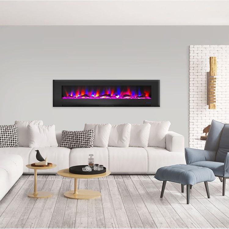 Cambridge Electric Wall-hung Fireplaces Cambridge 78 In. Wall-Mount Electric Fireplace in Black with Multi-Color Flames and Driftwood Log Display