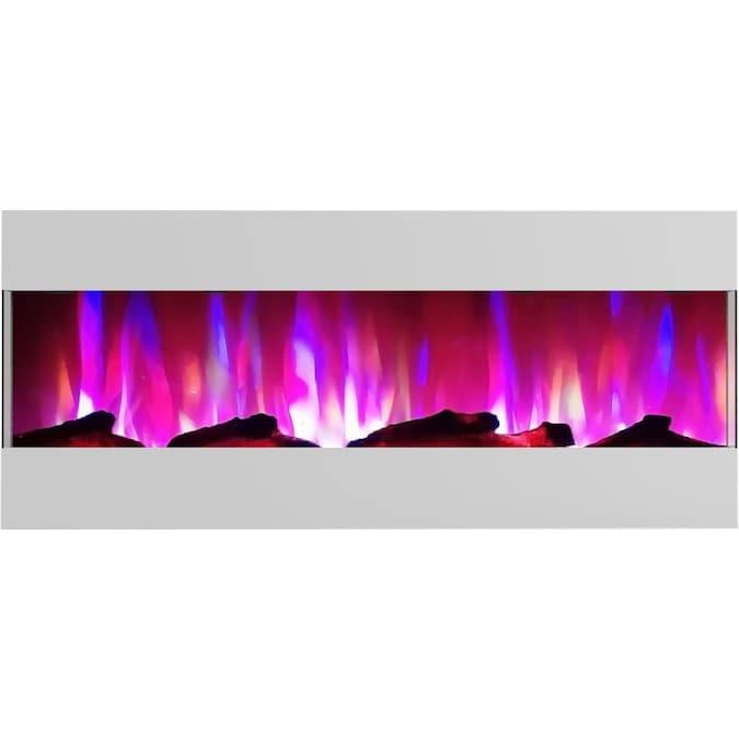 Cambridge Electric Wall-hung Fireplaces White Cambridge 50 In. Recessed Wall Mounted Electric Fireplace with Logs and LED Color Changing Display, Black