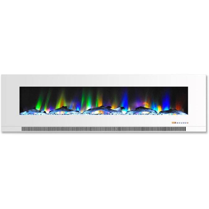 Cambridge Electric Wall-hung Fireplaces White Cambridge 60 In. Wall-Mount Electric Fireplace in Black with Multi-Color Flames and Driftwood Log Display,