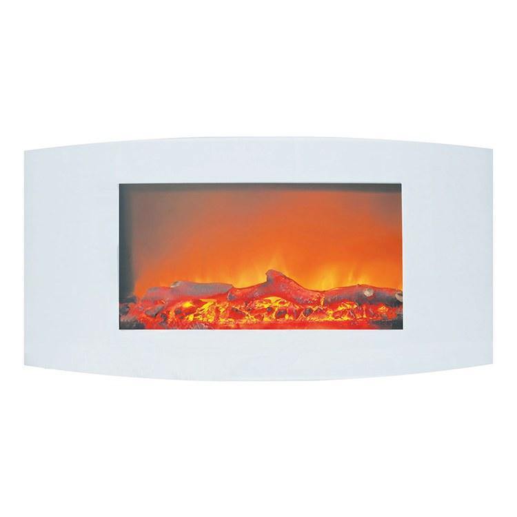 Cambridge Electric Wall-hung Fireplaces White Cambridge Callisto 35 In. Wall-Mount Electric Fireplace with Black Curved Panel and Realistic Log Display
