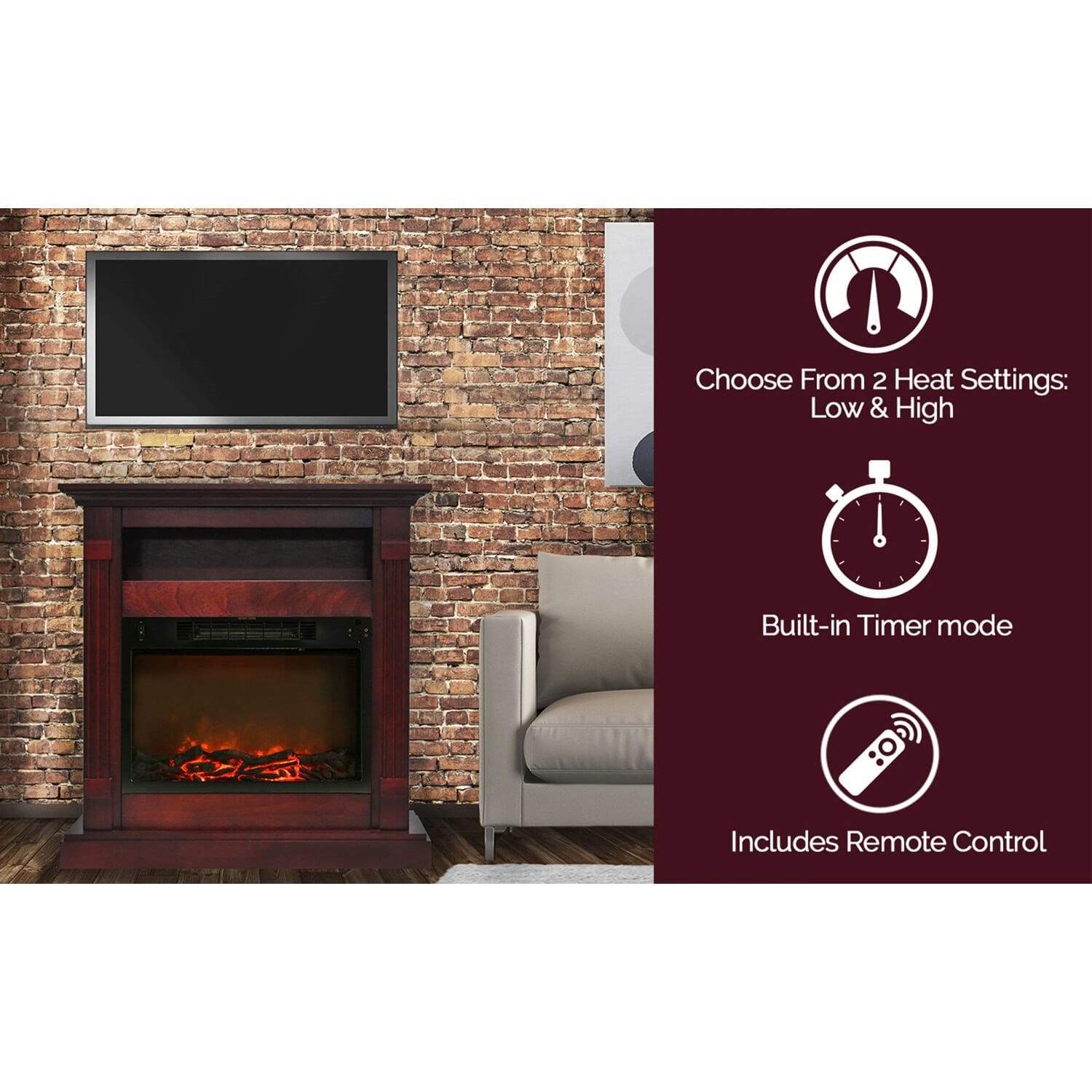 Cambridge Fireplace Mantels and Entertainment Centers Cambridge 34-In. Sienna Electric Fireplace w/ 1500W Log Insert and Cherry Mantel