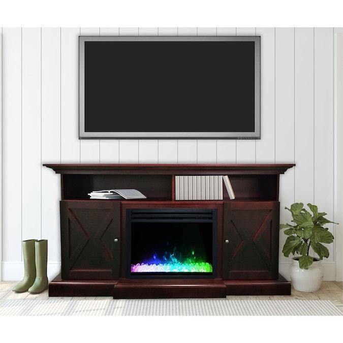 Cambridge Fireplace Mantels and Entertainment Centers Cambridge 62-in. Summit Farmhouse Style Electric Fireplace Mantel with Deep Log Insert, Mahogany