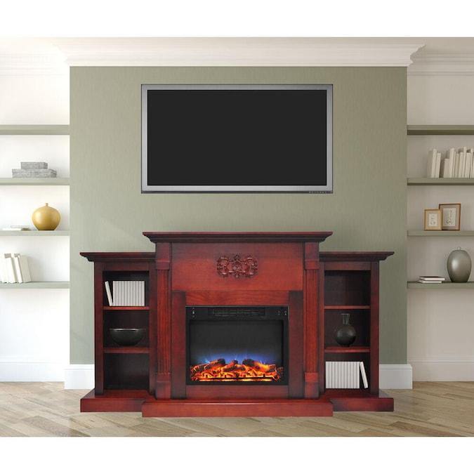 Cambridge Fireplace Mantels and Entertainment Centers Cambridge Sanoma 72 In. Electric Fireplace in Cherry with Bookshelves and Enhanced Log Display