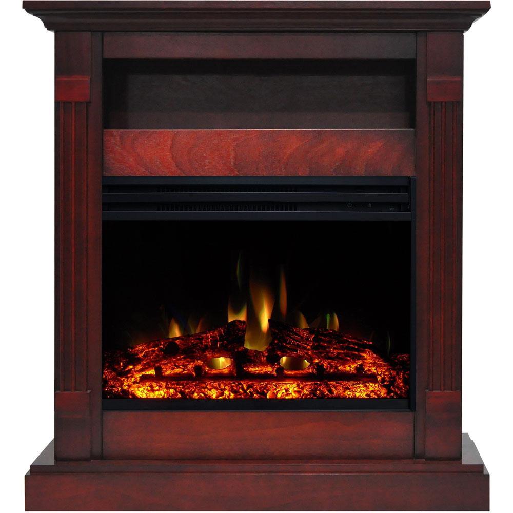 Cambridge Fireplace Mantels and Entertainment Centers Cambridge Sienna 34-In. Electric Fireplace Heater with Cherry Mantel, Enhanced Log Display, Multi-Color Flames, and Remote Control