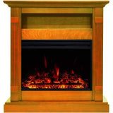 Cambridge Fireplace Mantels and Entertainment Centers Cambridge Sienna 34-In. Electric Fireplace Heater with Teak Mantel, Enhanced Log Display, Multi-Color Flames, and Remote Control