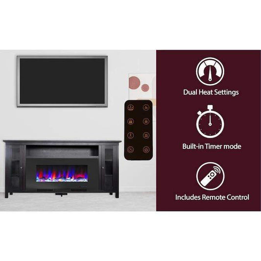 Cambridge Fireplace Mantels and Entertainment Centers Cambridge Somerset 70-In. Electric Fireplace TV Stand with Multi-Color LED Flames, Driftwood Log Display, and Remote Control