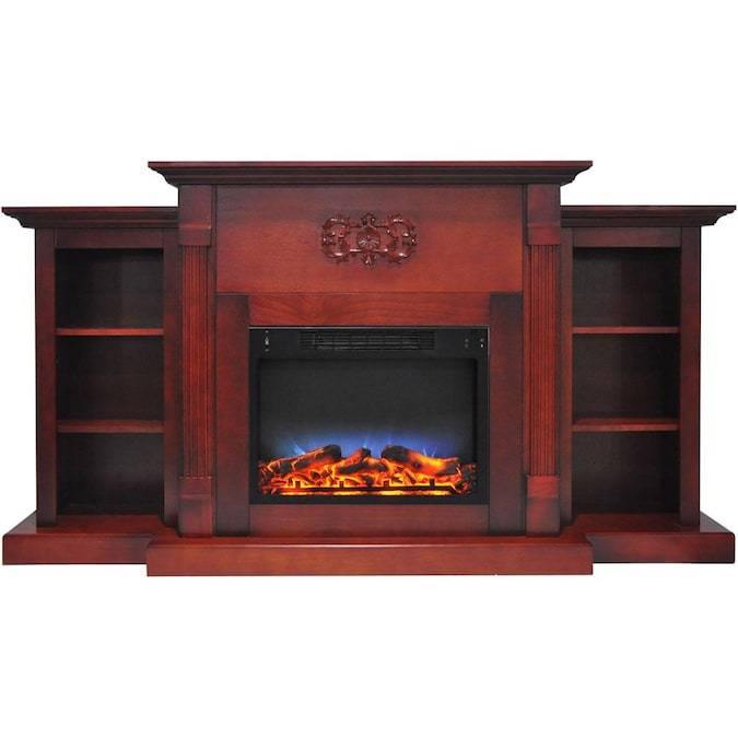 Cambridge Fireplace Mantels and Entertainment Centers Cherry Cambridge Sanoma 72 In. Electric Fireplace in Cherry with Bookshelves and Enhanced Log Display
