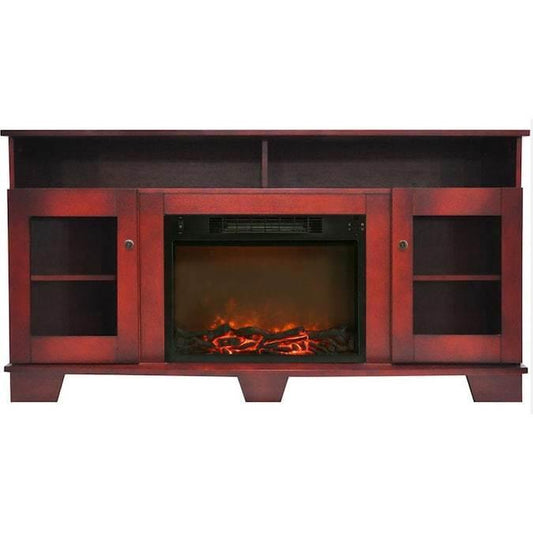 Cambridge Fireplace Mantels and Entertainment Centers Cherry Cambridge Savona 59 In. Electric Fireplace in Mahogany with Entertainment Stand and Charred Log Display,