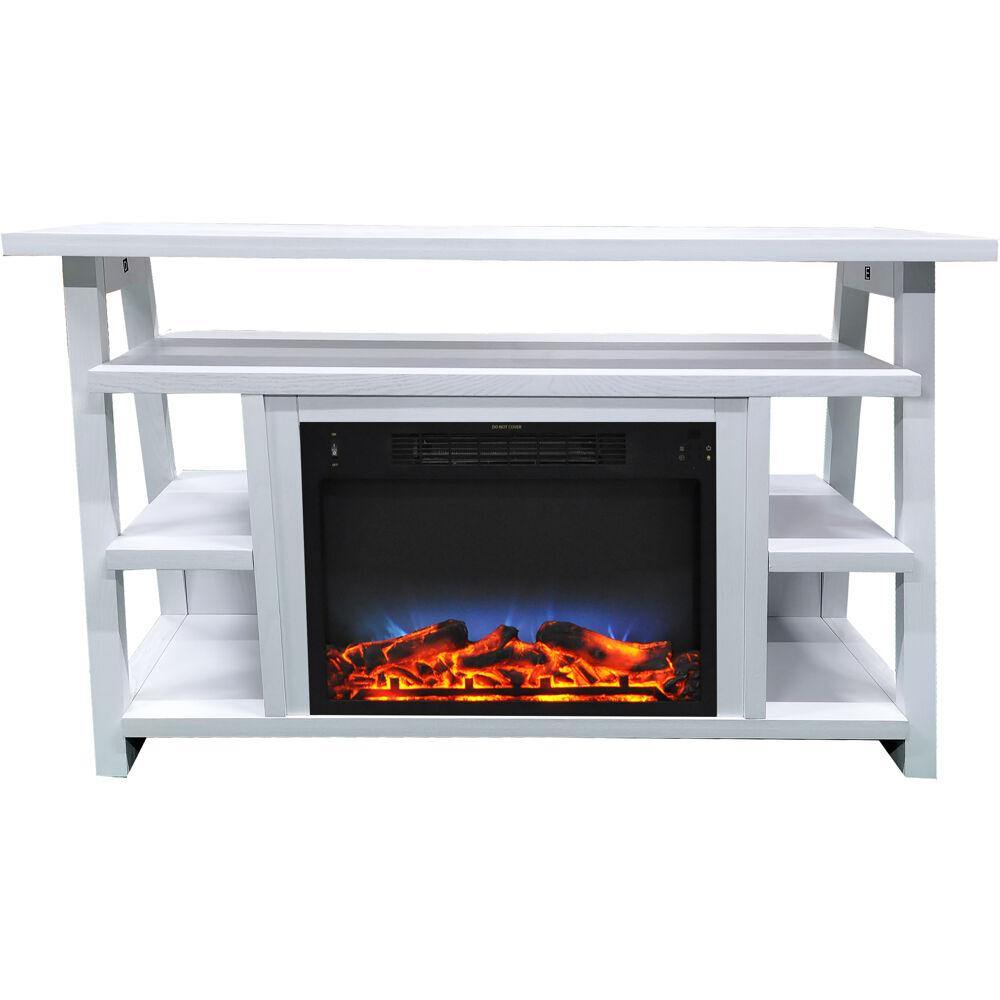 Cambridge Fireplace Mantels and Entertainment Centers Color_White Cambridge 32-In. Sawyer Industrial Electric Fireplace Mantel with Realistic Log Display and LED Color Changing Flames, Mahogany,