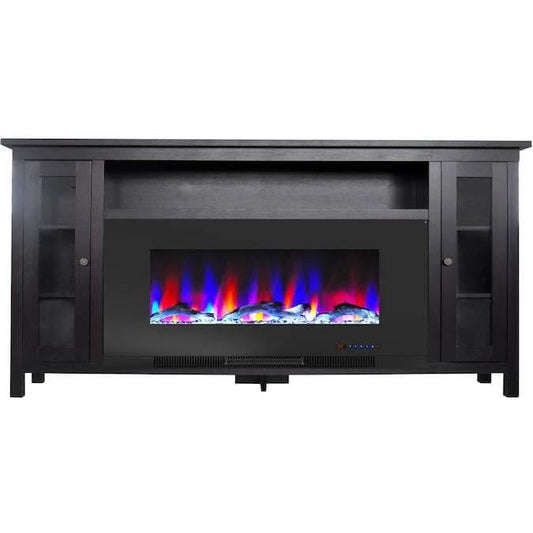 Cambridge Fireplace Mantels and Entertainment Centers Dark Coffee/Black Cambridge Somerset 70-In. Electric Fireplace TV Stand with Multi-Color LED Flames, Driftwood Log Display, and Remote Control