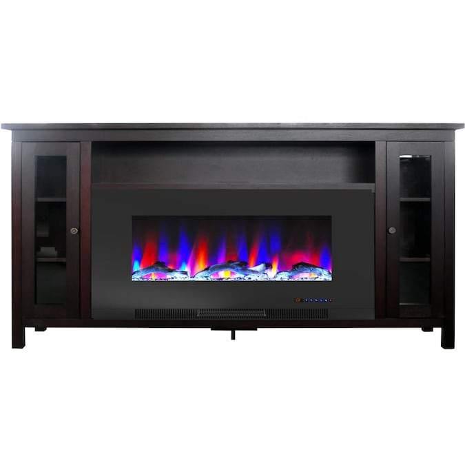 Cambridge Fireplace Mantels and Entertainment Centers Mahogany/Black Cambridge Somerset 70-In. Electric Fireplace TV Stand with Multi-Color LED Flames, Driftwood Log Display, and Remote Control