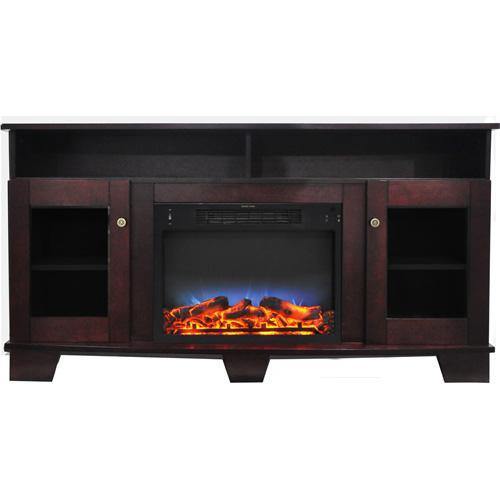 Cambridge Fireplace Mantels and Entertainment Centers Mahogany Cambridge Savona 59 In. Electric Fireplace in Cherry with Entertainment Stand and Multi-Color LED Flame Display,