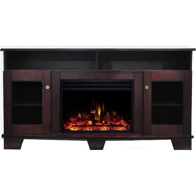 Cambridge Fireplace Mantels and Entertainment Centers Mahogany Cambridge Savona Electric Fireplace Heater with 59-In. Cherry TV Stand, Enhanced Log Display, Multi-Color Flames, and Remote