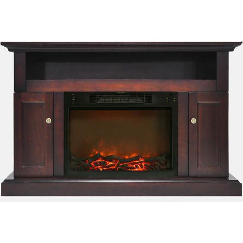 Cambridge Fireplace Mantels and Entertainment Centers Mahogany Cambridge Sorrento Electric Fireplace Heater with 47-In. Mahogany TV Stand, Enhanced Log Display, Multi-Color Flames and Remote Control