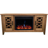 Cambridge Fireplace Mantels and Entertainment Centers Natural Wood Cambridge 56-in. Stardust Mid-Century Modern Electric Fireplace with Deep Multi-Color Log Insert