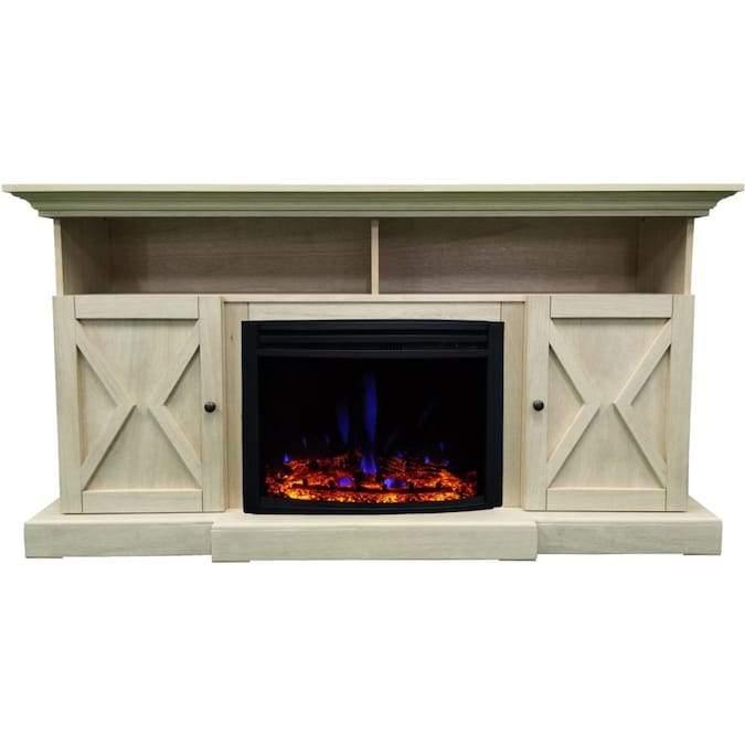 Cambridge Fireplace Mantels and Entertainment Centers Sandstone Cambridge 62-in. Summit Farmhouse Style Electric Fireplace Mantel with Deep Log Insert, Mahogany