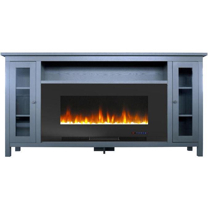 Cambridge Fireplace Mantels and Entertainment Centers Slate Blue/Black Cambridge Somerset 70-In. Black Electric Fireplace TV Stand with Multi-Color LED Flames, Crystal Rock Display, and Remote Control