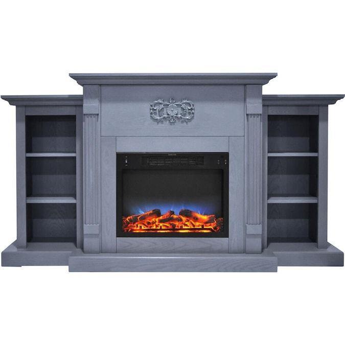 Cambridge Fireplace Mantels and Entertainment Centers Slate Blue Cambridge Sanoma 72 In. Electric Fireplace in Cherry with Bookshelves and Enhanced Log Display