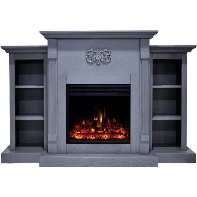 Cambridge Fireplace Mantels and Entertainment Centers Slate Blue Cambridge Sanoma Electric Fireplace Heater with 72-In. Cherry Mantel, Bookshelves, Enhanced Log Display, Multi-Color Flames, and Remote