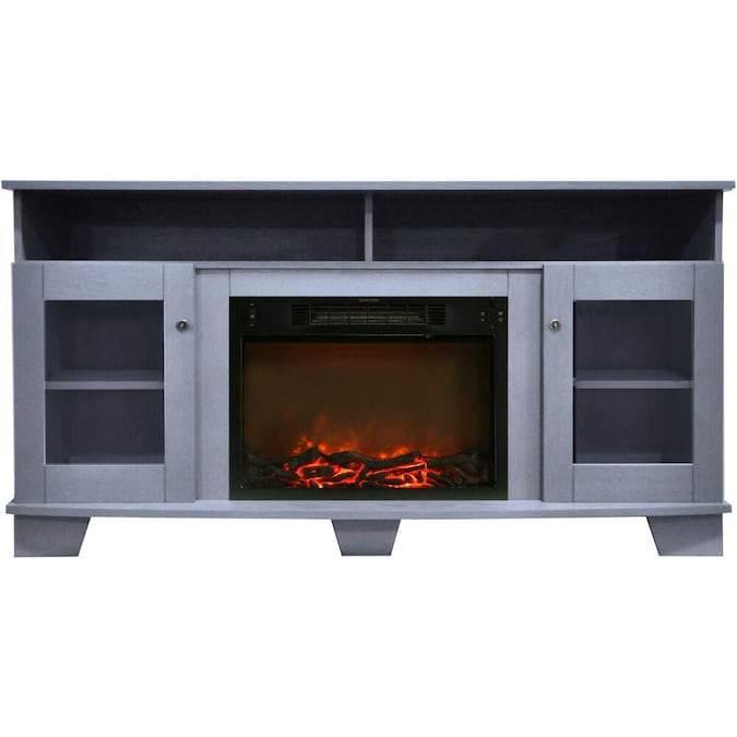 Cambridge Fireplace Mantels and Entertainment Centers Slate Blue Cambridge Savona Electric Fireplace Heater with 59-In. Cherry TV Stand, Enhanced Log Display, Multi-Color Flames, and Remote