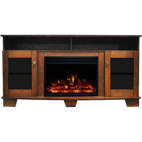 Cambridge Fireplace Mantels and Entertainment Centers Walnut Cambridge Savona 59 In. Electric Fireplace in Cherry with Entertainment Stand and Multi-Color LED Flame Display,