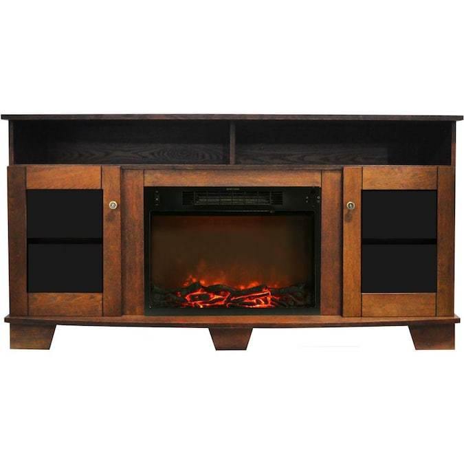 Cambridge Fireplace Mantels and Entertainment Centers Walnut Cambridge Savona Electric Fireplace Heater with 59-In. Cherry TV Stand, Enhanced Log Display, Multi-Color Flames, and Remote