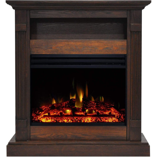 Cambridge Fireplace Mantels and Entertainment Centers Walnut Cambridge Sienna 34-In. Electric Fireplace Heater with Walnut Mantel, Enhanced Log Display, Multi-Color Flames, and Remote Control,