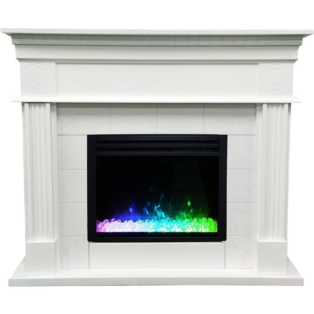 Cambridge Fireplace Mantels and Entertainment Centers White Cambridge 47.8-in. Shelby Electric Fireplace Mantel with Deep Log Insert, Dark Coffee,