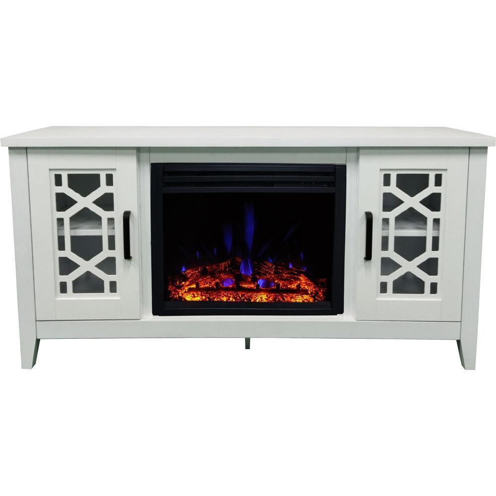 Cambridge Fireplace Mantels and Entertainment Centers White Cambridge 56-in. Stardust Mid-Century Modern Electric Fireplace with Deep Multi-Color Log Insert