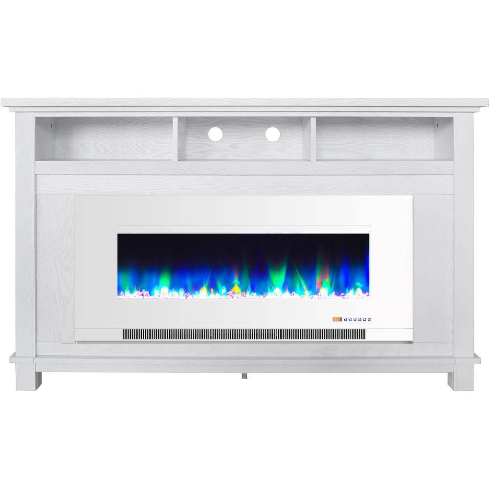 Cambridge Fireplace Mantels and Entertainment Centers White Cambridge San Jose Electric Fireplace TV Stand in Black with Color-Changing LED Fireplace Heater and Crystal Rock Display
