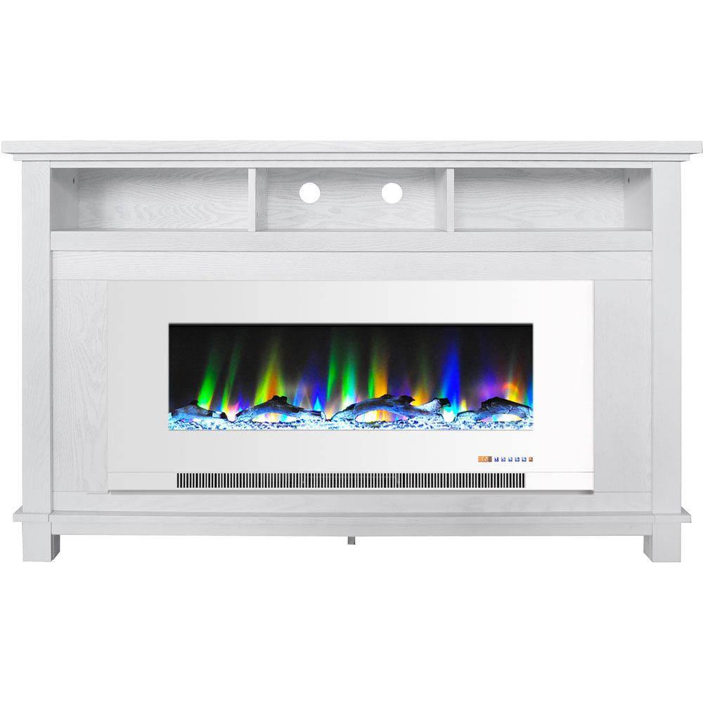 Cambridge Fireplace Mantels and Entertainment Centers White Cambridge San Jose Fireplace Entertainment Stand in Black with 50" Color-Changing Fireplace Insert and Driftwood Log Display,