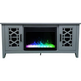 Cambridge Slate Blue 56-in. Stardust Mid-Century Modern Electric Fireplace with Deep Multi-Color Crystal Insert