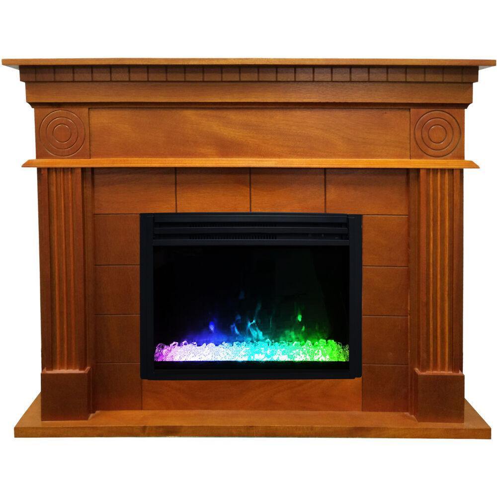 Cambridge Teak Cambridge 47.8-in. Shelby Electric Fireplace Mantel with Deep Log Insert, Dark Coffee,