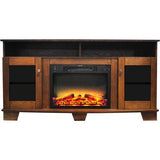 Cambridge Walnut Cambridge Savona 59 In. Electric Fireplace in Cherry with Entertainment Stand and Charred Log Display,