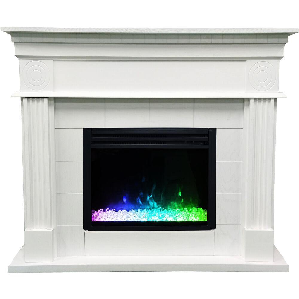 Cambridge White 47.8-In. Shelby Electric Fireplace Mantel with Enhanced, Deep Crystal Insert, Dark Coffee