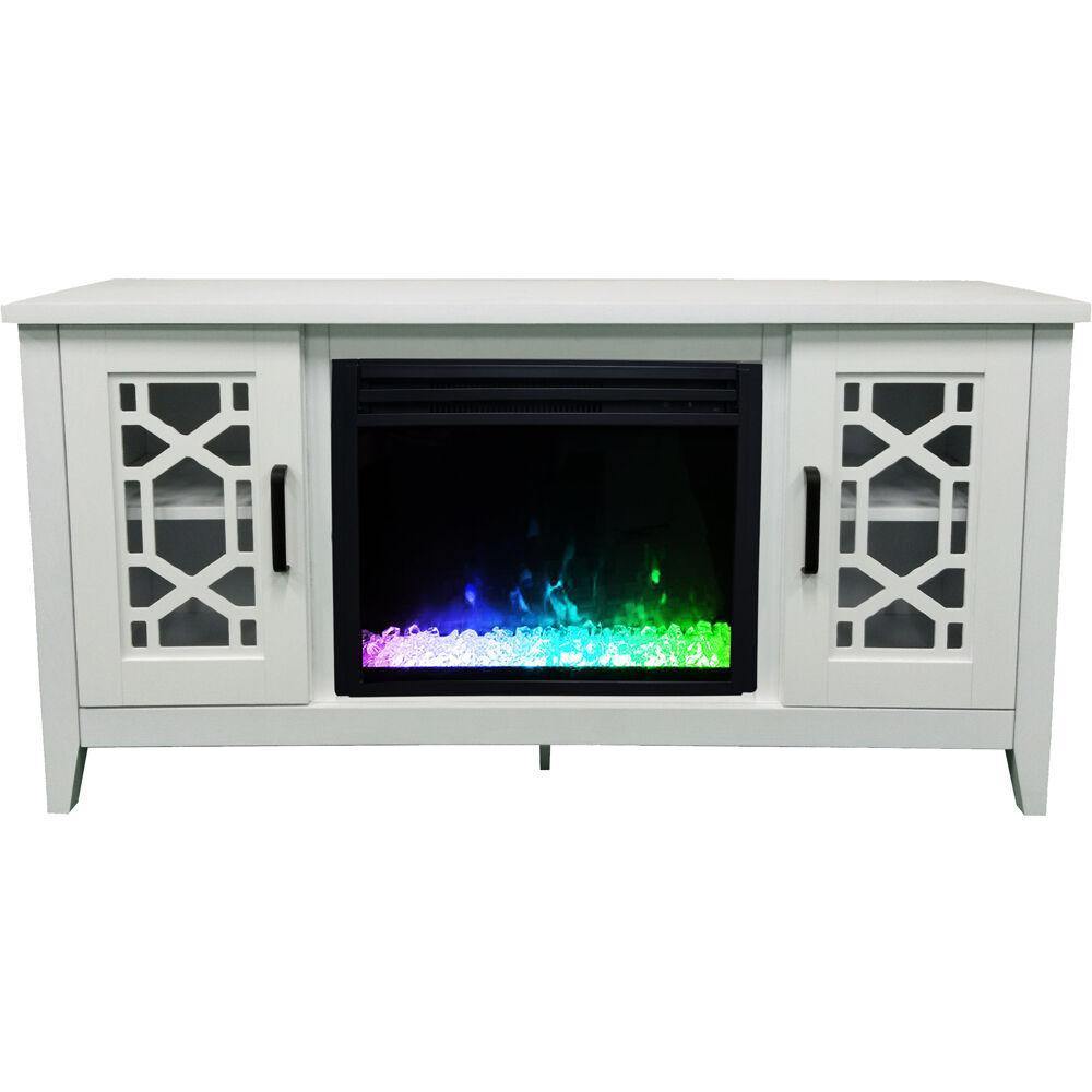Cambridge White 56-in. Stardust Mid-Century Modern Electric Fireplace with Deep Multi-Color Crystal Insert