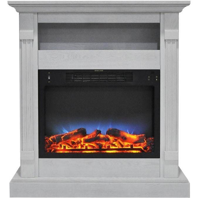 Cambridge White Cambridge Sienna 34 In. Electric Fireplace w/ Multi-Color LED Insert and Walnut Mantel